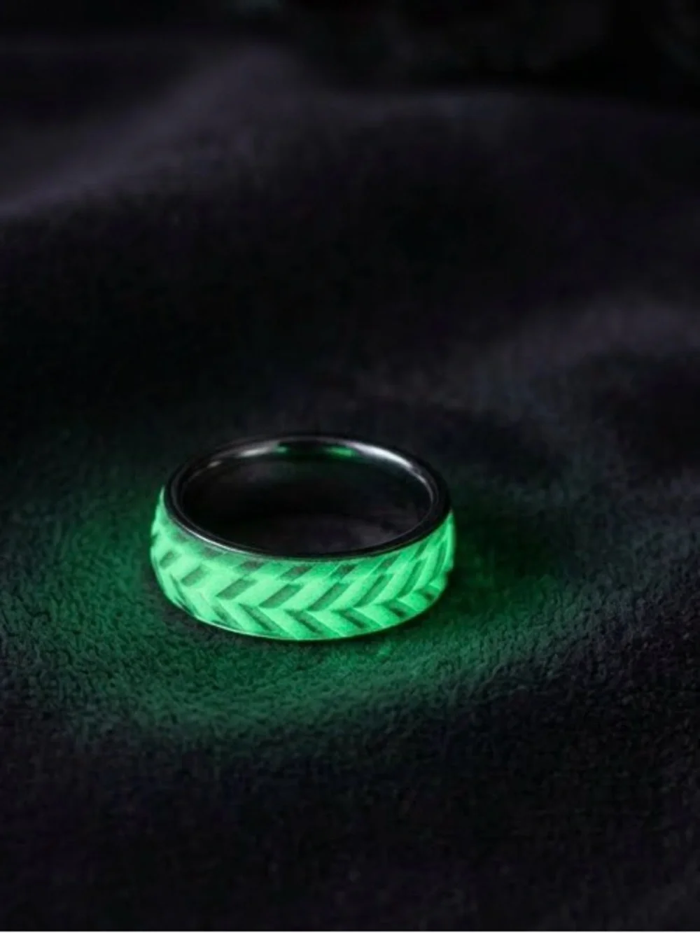 Glow Ring with Chevron Inlay - Black and Green